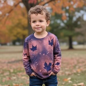 NEW Hand Dyed Blue & Orange Maple Leaf Reverse Tie-Dye Bleach-Dyed T-Shirt 4T